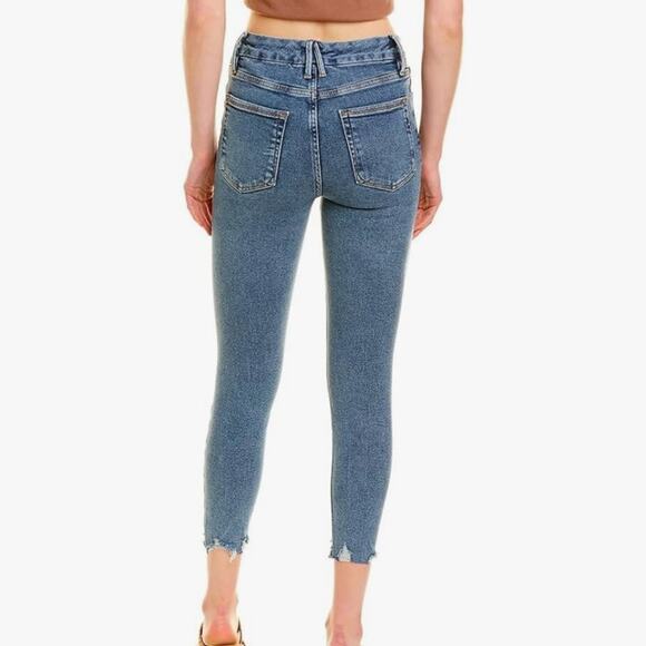 Good American Good Waist Good Crop Jeans Distressed Medium Wash Size 6 - Picture 2 of 15